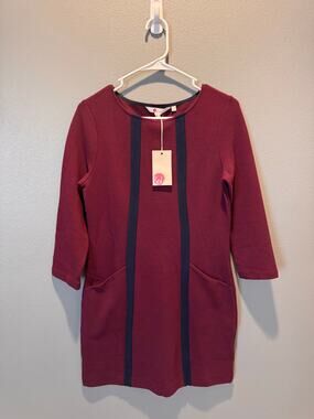 NWT Boden Women's Ottoman Anita Tunic Dress Size 6R US Plum/Navy 3/4 Sleeve